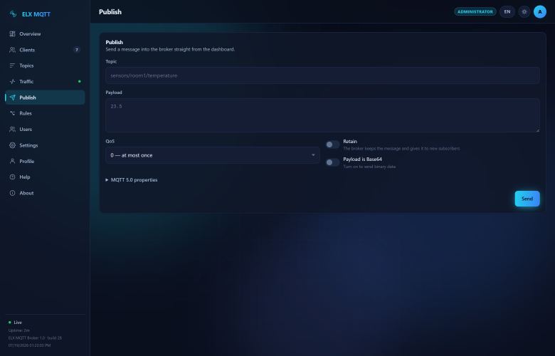 Screenshot: Publish — Sending a message with every MQTT 5.0 property